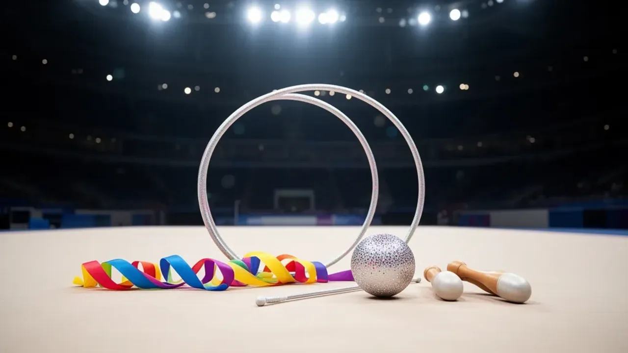 Gimnastyka artystyczna olimpiada: program olimpijski 2024 na igrzyskach Profesjonalne przybory do gimnastyka artystyczna olimpiada na arenie zawodów.