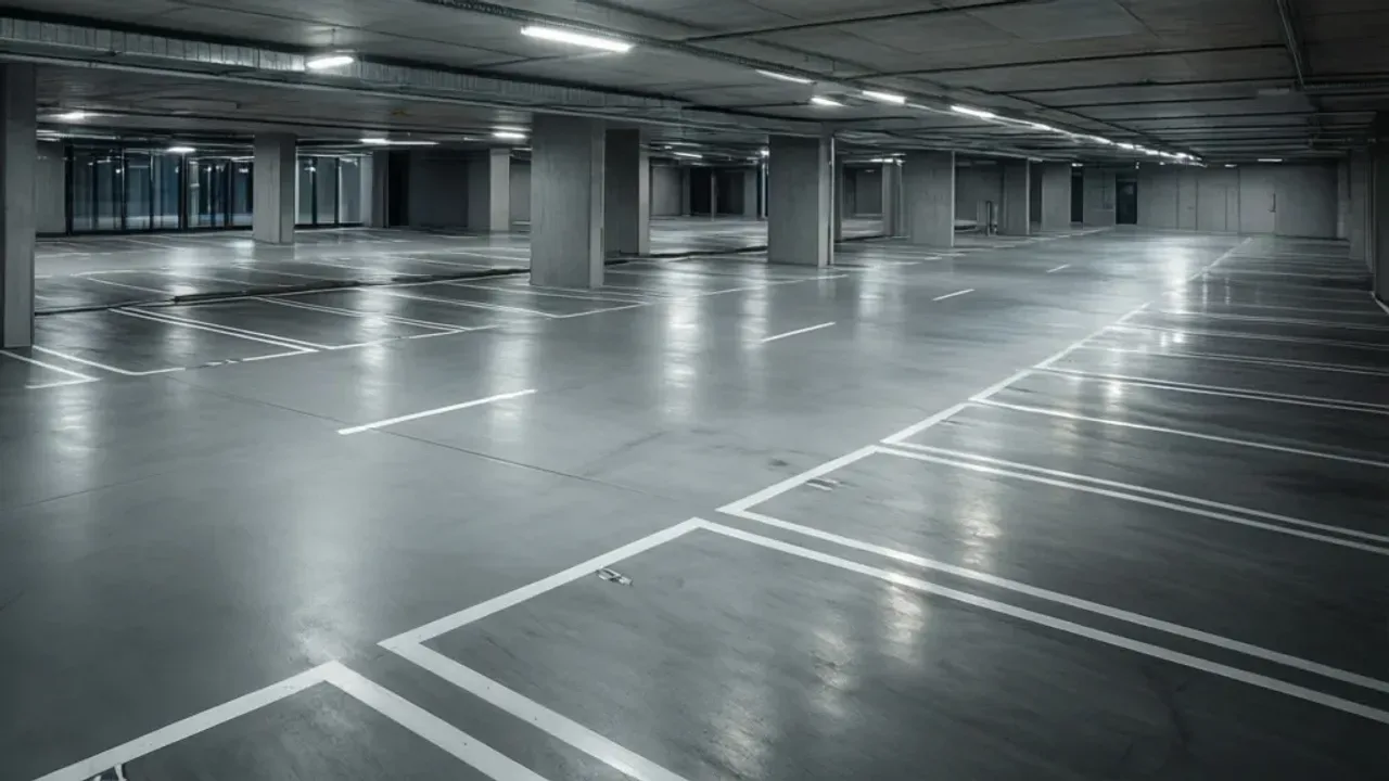 Ile kosztuje wynajem miejsca parkingowego w Warszawie? Sprawdź! Nowoczesny garaż podziemny w Warszawie, pokazujący ile kosztuje wynajem miejsca parkingowego w Warszawie.