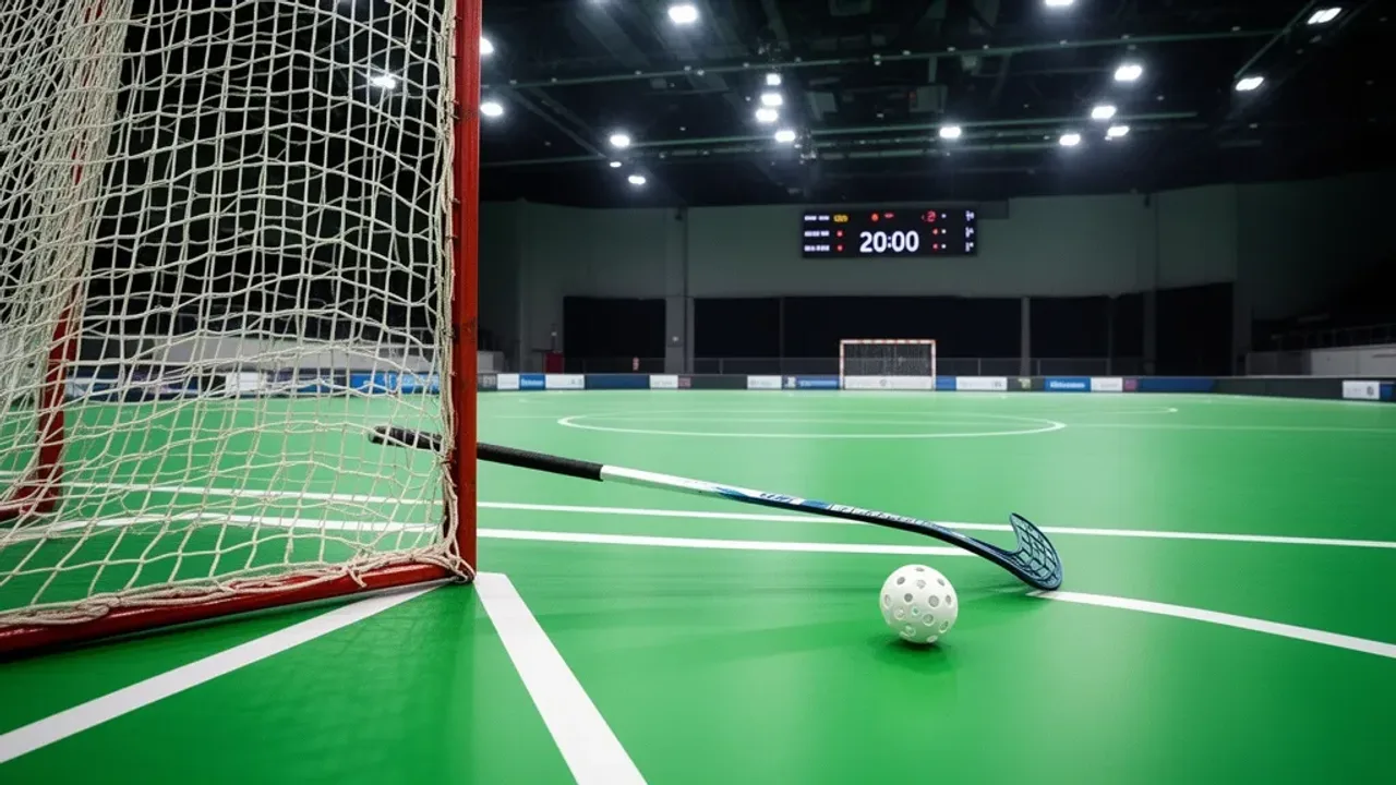 Ile trwa mecz unihokeja? Zasady gry w unihokeja w pigułce Cyfrowa tablica wyników na hali sportowej prezentująca czas gry, odpowiadająca na pytanie ile trwa mecz unihokeja.