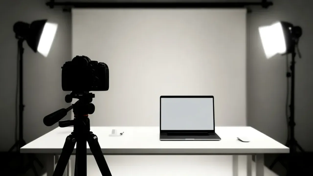 Jak napisać opinię dla fotografa, aby zachwycić i pomóc innym? Laptop z formularzem w profesjonalnym studiu fotograficznym – instrukcja jak napisać opinię dla fotografa.