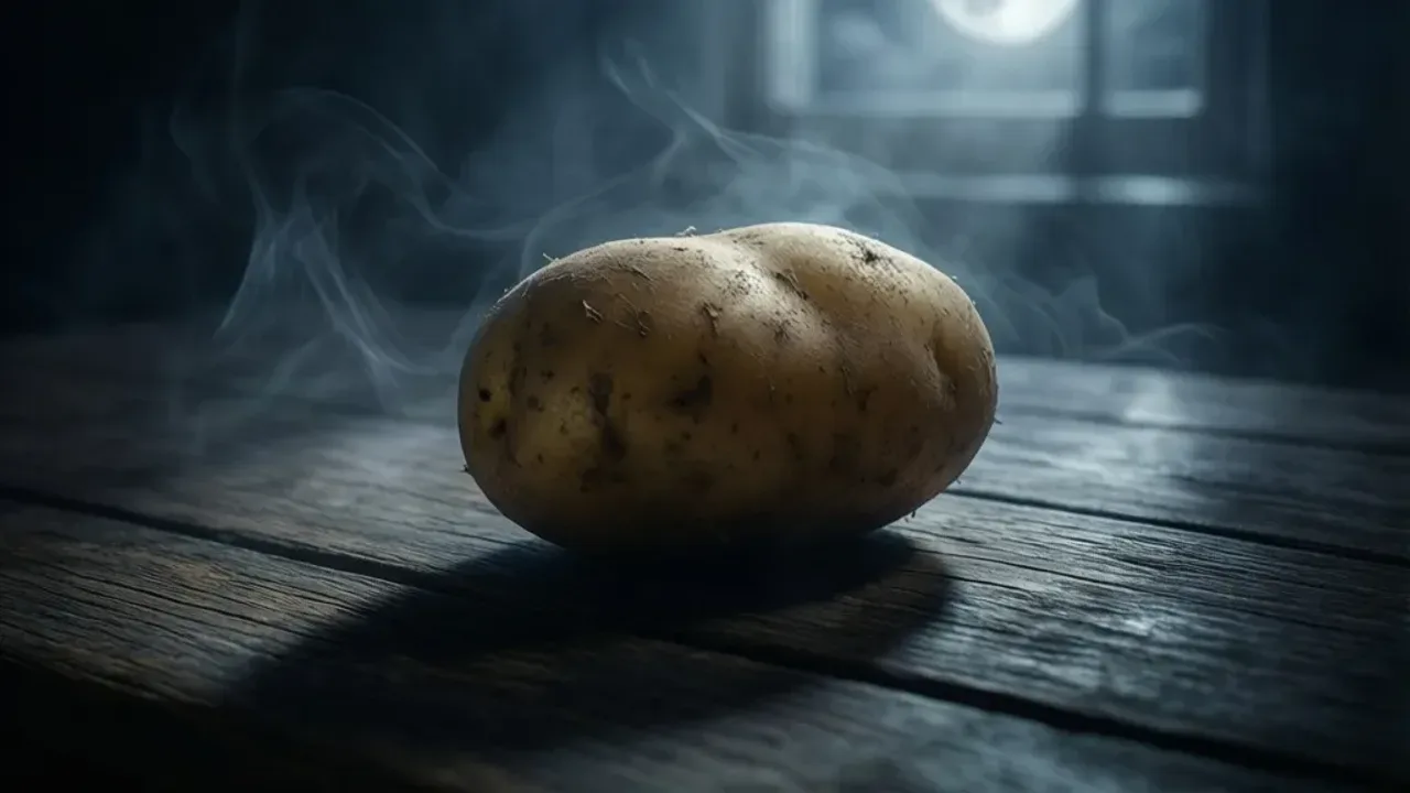 Sennik ziemniaki: interpretacja snu o ziemniakach – pełny przewodnik Sennik ziemniaki: surowe ziemniaki w worku jutowym na drewnianym stole w mistycznym świetle.