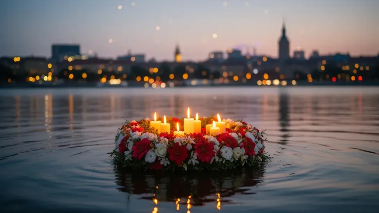 Wianki nad Wisłą program 2026: wianek, muzyka i jak powitać lato Tradycyjny wianek z kwiatów płynący po Wiśle o zmierzchu jako element wydarzenia Wianki nad Wisłą program.